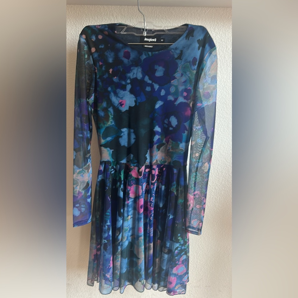 NWOT Desigual Multicolor Floral Long Sleeve Dress size XS